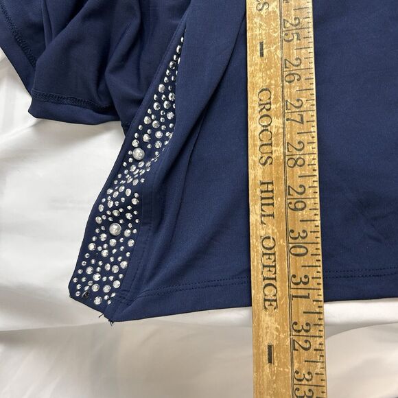 Catherines Womens Navy Open-Front Cardigan W/ Embellished Trim 3/4 Sleeve 20 - Picture 5 of 7